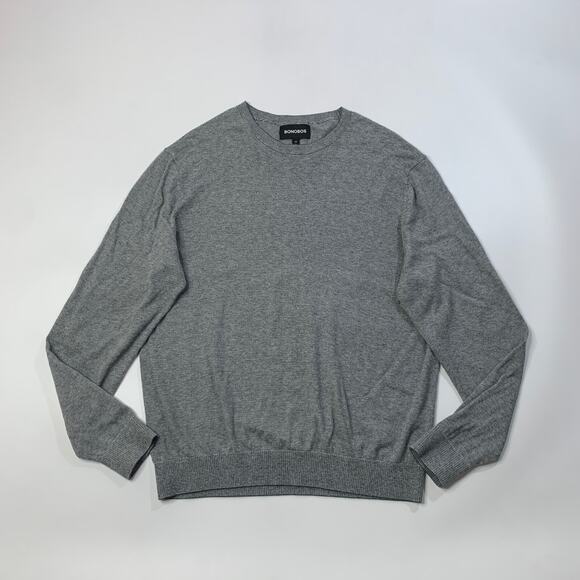Bonobos Sweater Mens L Large Grey SLIM Fit Crew Neck Cotton Blend Knit Pullover - Picture 2 of 10